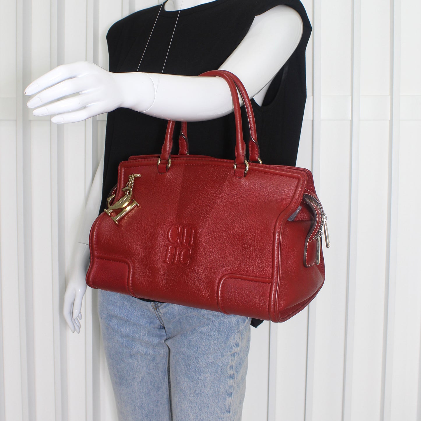 Carolina Herrera Red Leather Satchel 
Height  9"
Width 12"