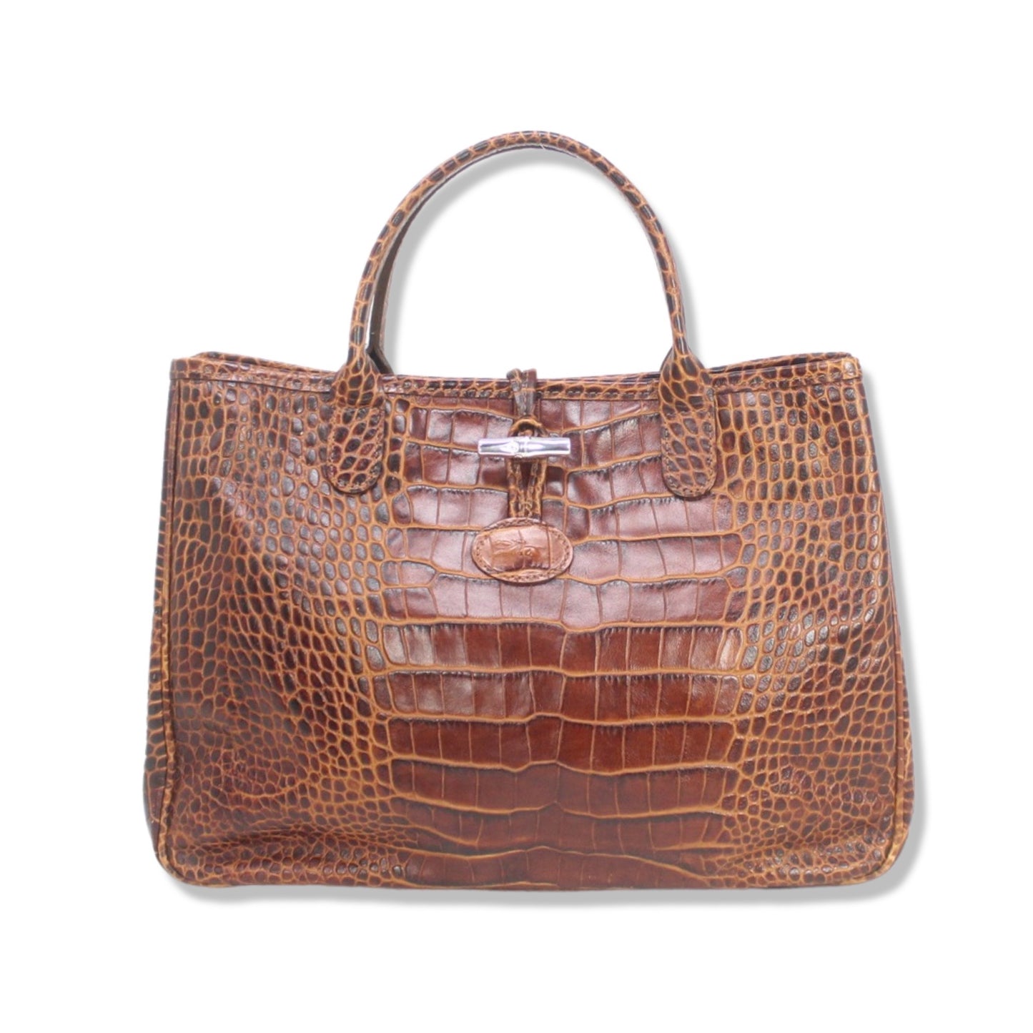 Longchamp Roseau Croco Brown Leather Handbag