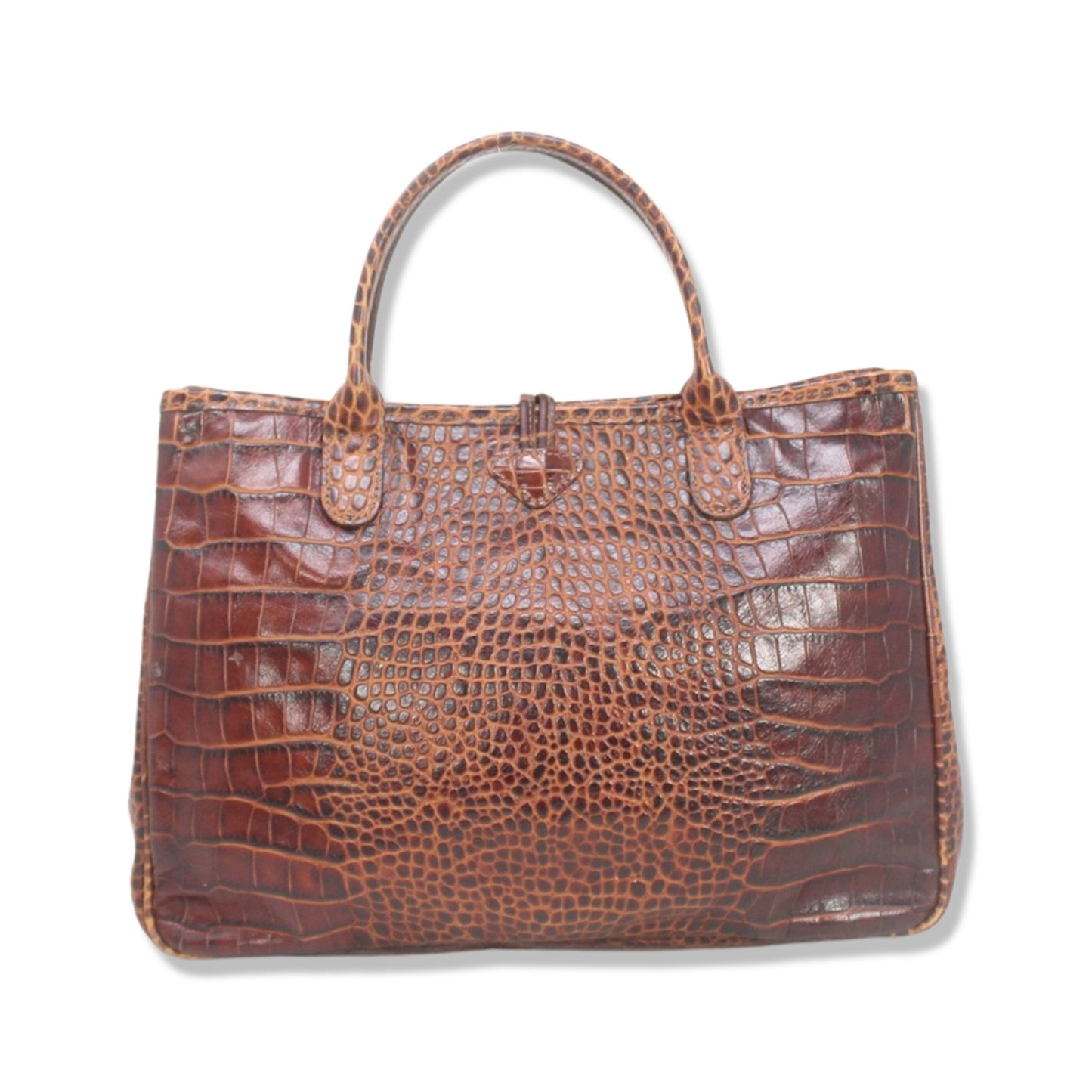 Longchamp Roseau Croco Brown Leather Handbag