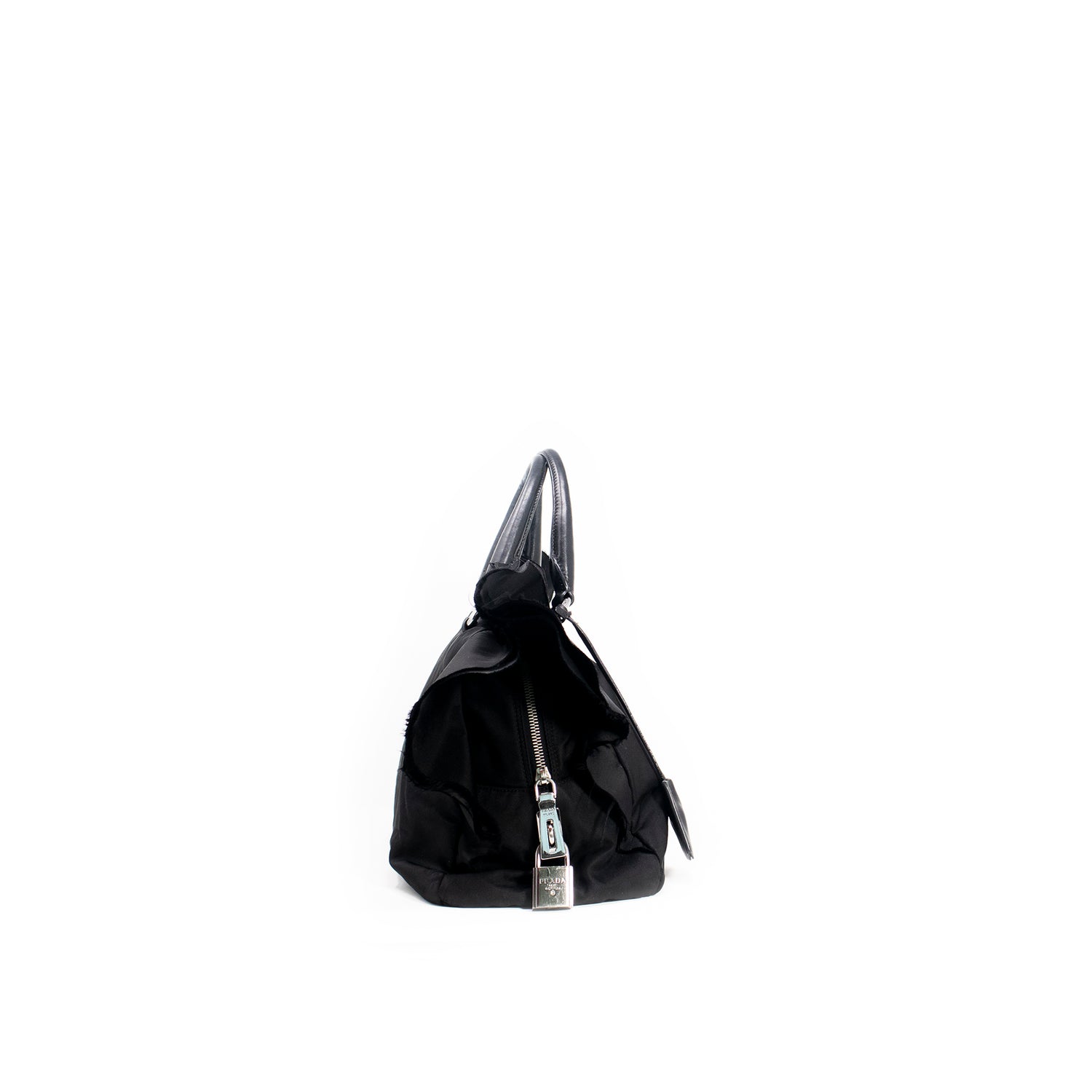 Prada Prada Ruffle Bauletto Black Nylon Hand Bag