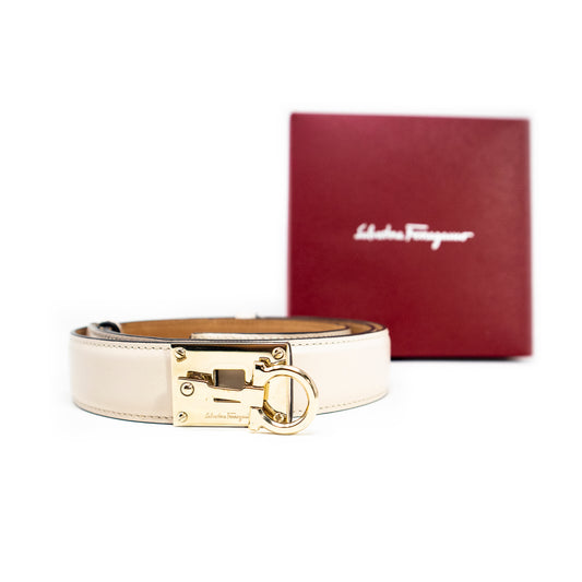 Salvatore Ferragamo Adjustable White Belt - 39"/99cm
