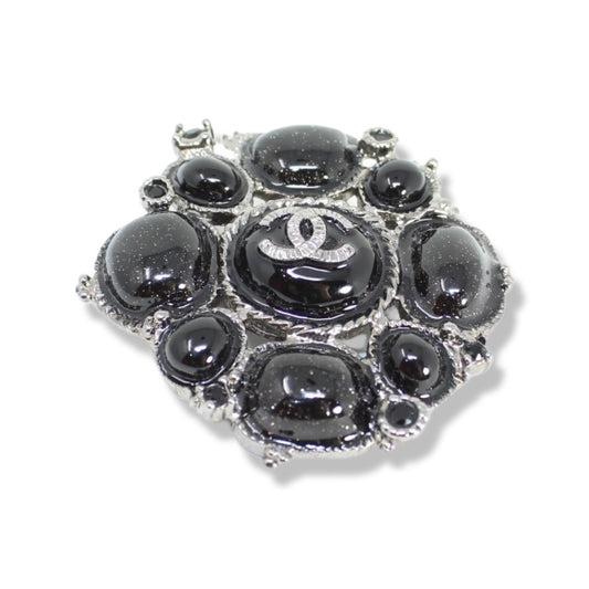 Chanel Black Cc Logo Gripoix  Pin Brooch