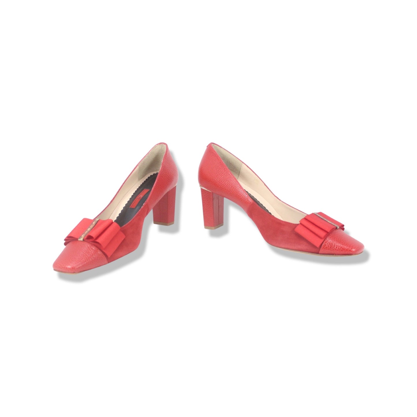 Carolina Herrera Red Leather and suede  bow pumps Talla 40  with dustbag