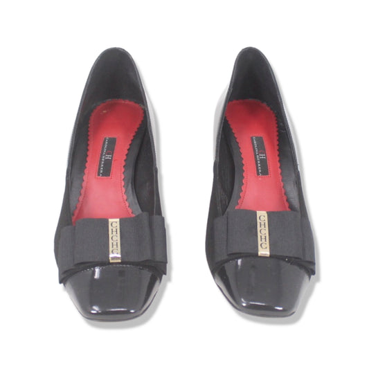 Carolina Herrera Black patent Leather and suede bow pumps Talla 40 with dustbag