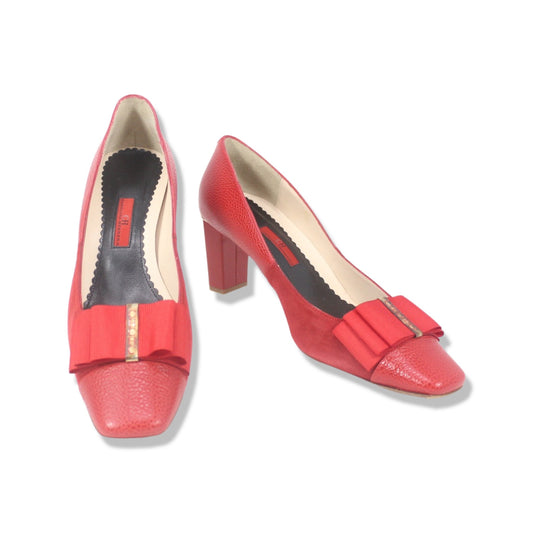 Carolina Herrera Red Leather and suede bow pumps Talla 40 with dustbag